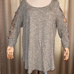 Terra & Sky Womens 2X Heather Green Chris Cross Sleeve Knit Pullover Sweater